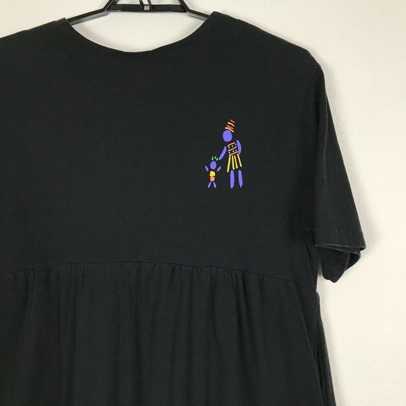 Vintage L.A. Artwear Handpainted Dress Size 2XL Black Cotton Short Sleeve Modest - Picture 6 of 6